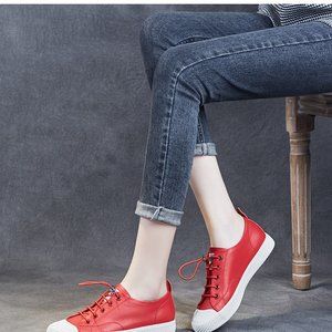 Spring new handmade leather small white shoes flat